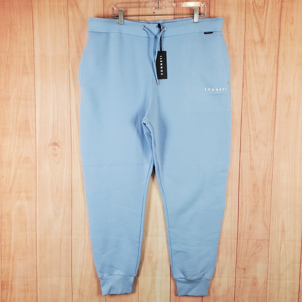 Sonneti London Jogger Pants Mens 3XL Blue Logo Fleece Lined Tapered Leg Athletic